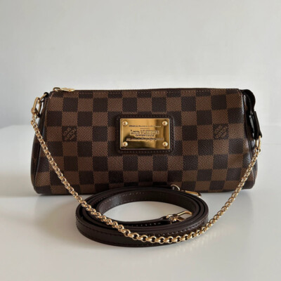 LOUIS VUITTON EVA DAMIER EBENE. SAC DE LUXE DE SECONDE MAIN AUTHENTIQUE ENTRUPY VERIFIED. SECOND HAND LUXURY
