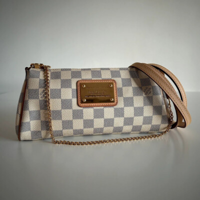 LOUIS VUITTON POCHETTE EVA DAMIER AZUR. SAC DE LUXE DE SECONDE MAIN CERTIFICATION ENTRUPY