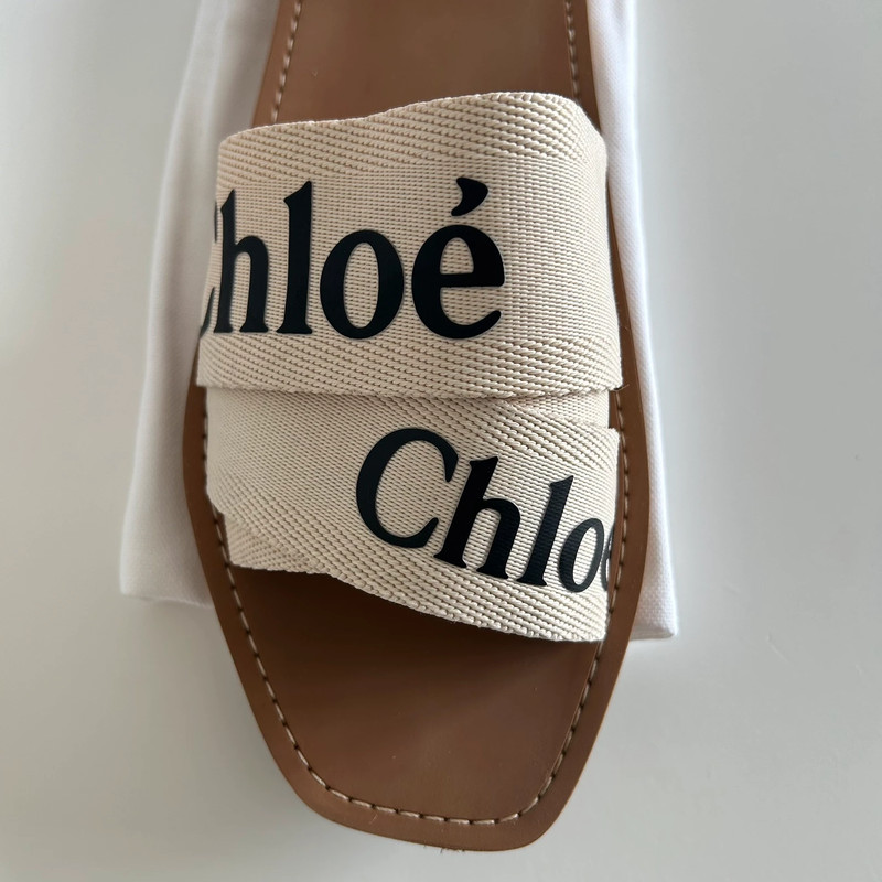 CHLOE MULES WOODY EN LIN POINTURE 40. SANDALES ETE. CHAUSSURES DE LUXE DE SECONDE MAIN. LUXE D'OCCASION PAS CHER CERTIFICAT D'AUTHENTICITE LES TRESORS DE DJEN