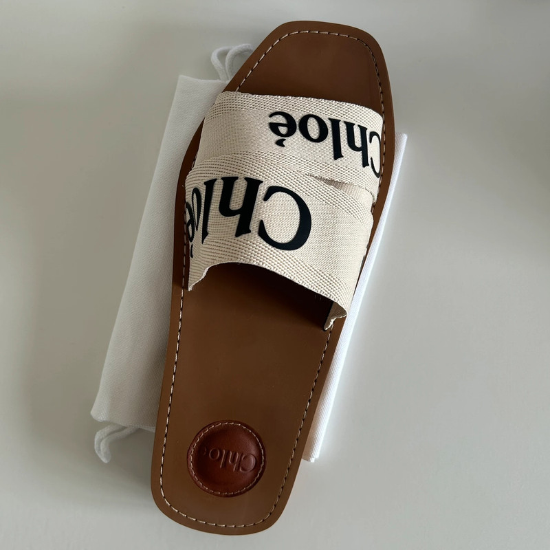 CHLOE MULES WOODY EN LIN POINTURE 40. SANDALES ETE. CHAUSSURES DE LUXE DE SECONDE MAIN. LUXE D'OCCASION PAS CHER CERTIFICAT D'AUTHENTICITE LES TRESORS DE DJEN