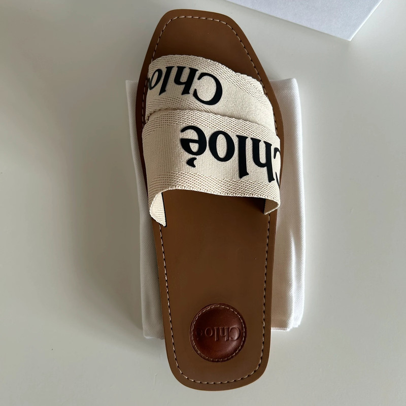 CHLOE MULES WOODY EN LIN POINTURE 40. SANDALES ETE. CHAUSSURES DE LUXE DE SECONDE MAIN. LUXE D'OCCASION PAS CHER CERTIFICAT D'AUTHENTICITE LES TRESORS DE DJEN