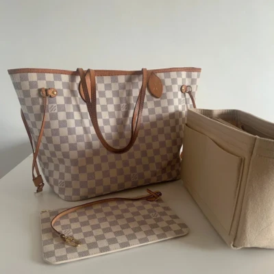 Louis Vuitton neverfull MM damier azur. SAC DE LUXE DE SECONDE MAIN AUTHENTIQUE CERTIFICAT D'AUTHENTICITE ENTRUPY. SAC DE LUXE D'OCCASION PAS CHER
