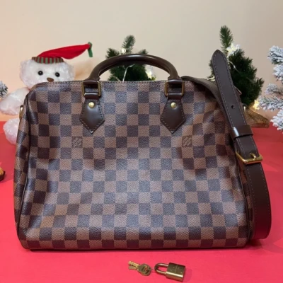 Louis Vuitton speedy 30 bandoulière ébène SAC DE LUXE DE SECONDE MAIN AUTHENTIQUE CERTIFICAT D'AUTHENTICITE ENTRUPY. SAC DE LUXE D'OCCASION PAS CHER. LV FULL SET