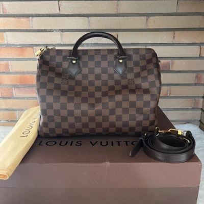 LOUIS VUITTON speedy 30 bandoulière damier ébène FULL SET SAC DE LUXE DE SECONDE MAIN AUTHENTIQUE CERTIFICAT D'AUTHENTICITE ENTRUPY. SAC DE LUXE D'OCCASION PAS CHER.