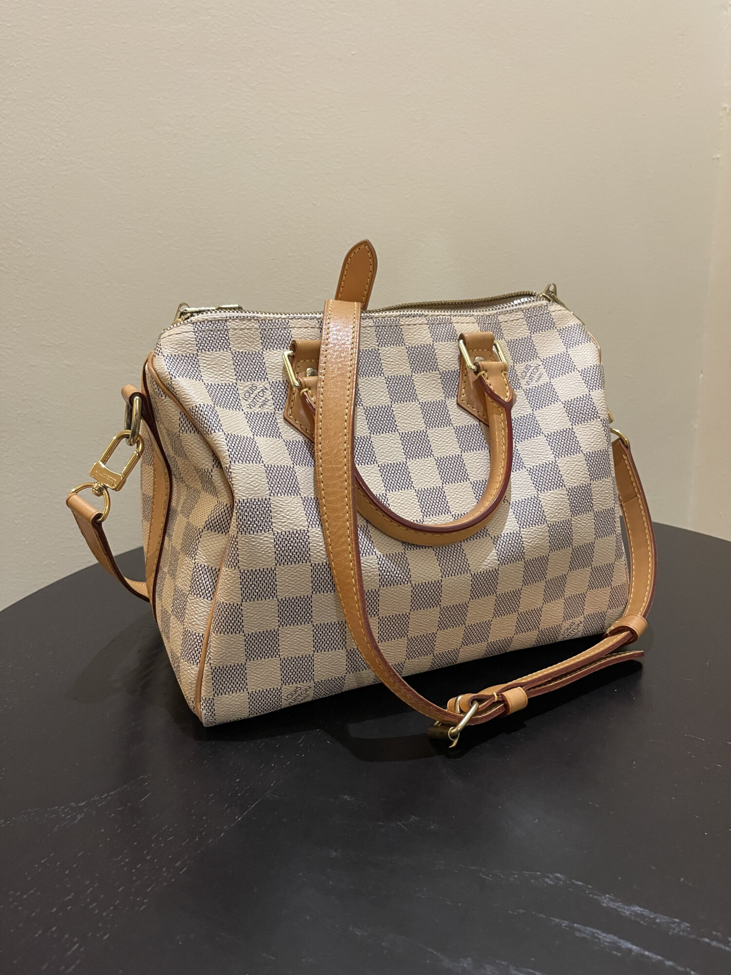 Louis Vuitton speedy 25 bandoulière damier azur LUXE DE SECONDE MAIN AUTHENTIQUE CERTIFICAT D'AUTHENTICITE ENTRUPY. SAC DE LUXE D'OCCASION PAS CHER LOUIS VUITTON FULL SET