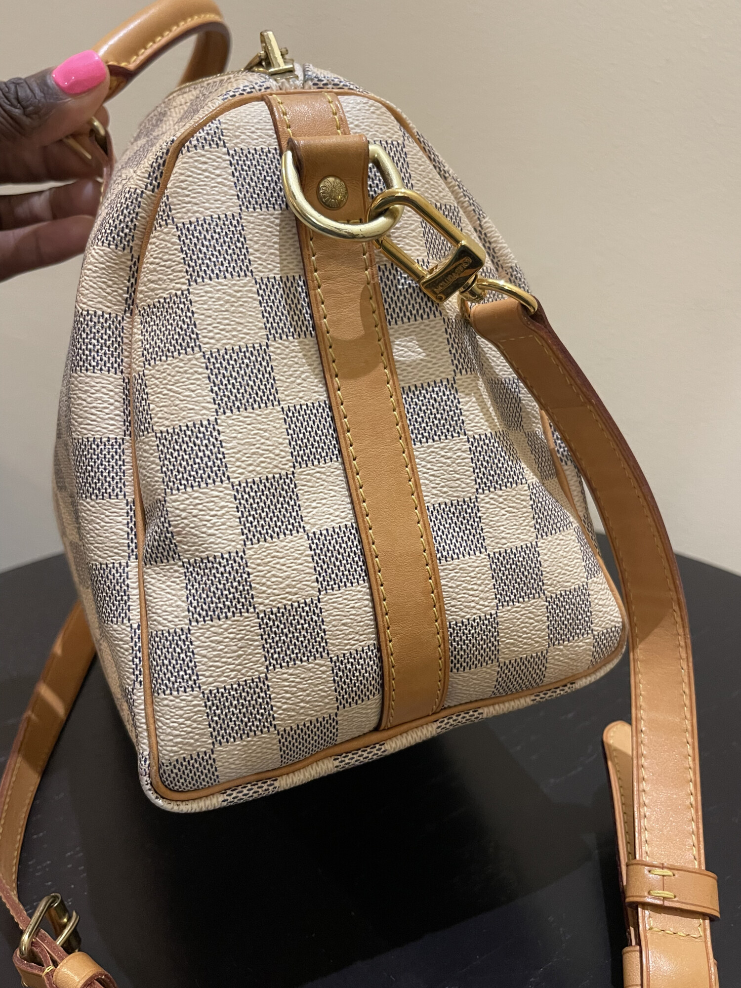 Louis Vuitton speedy 25 bandoulière damier azur LUXE DE SECONDE MAIN AUTHENTIQUE CERTIFICAT D'AUTHENTICITE ENTRUPY. SAC DE LUXE D'OCCASION PAS CHER LOUIS VUITTON FULL SET