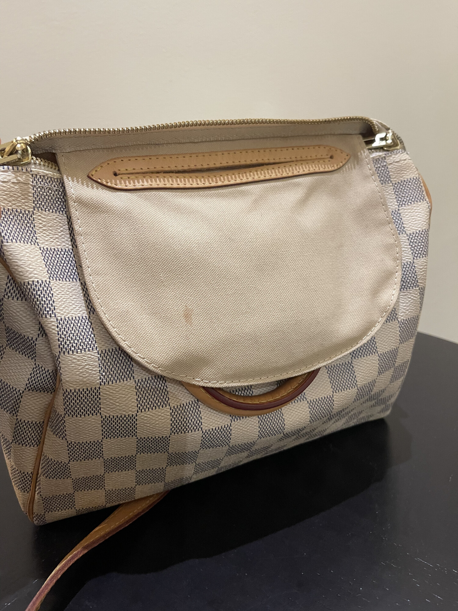 Louis Vuitton speedy 25 bandoulière damier azur LUXE DE SECONDE MAIN AUTHENTIQUE CERTIFICAT D'AUTHENTICITE ENTRUPY. SAC DE LUXE D'OCCASION PAS CHER LOUIS VUITTON FULL SET