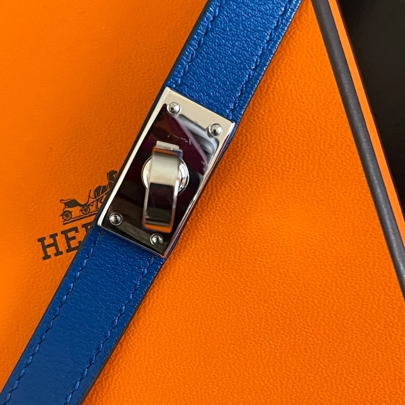 HERMES bracelet Kelly double tour bleu tie palladié T3 LUXE DE SECONDE MAIN AUTHENTIQUE. LUXE D'OCCASION PAS CHER. HERMES FULL SET.