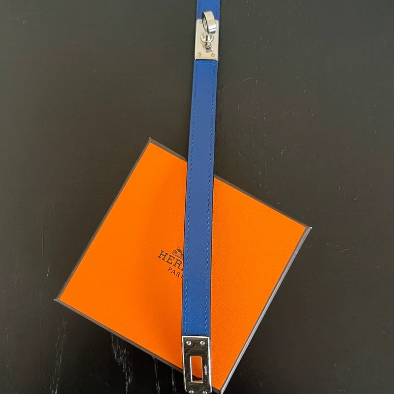 HERMES bracelet Kelly double tour bleu tie palladié T3 LUXE DE SECONDE MAIN AUTHENTIQUE. LUXE D'OCCASION PAS CHER. HERMES FULL SET.