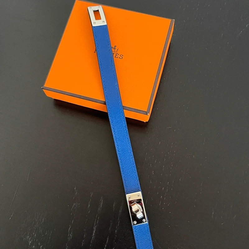 HERMES bracelet Kelly double tour bleu tie palladié T3 LUXE DE SECONDE MAIN AUTHENTIQUE. LUXE D'OCCASION PAS CHER. HERMES FULL SET.