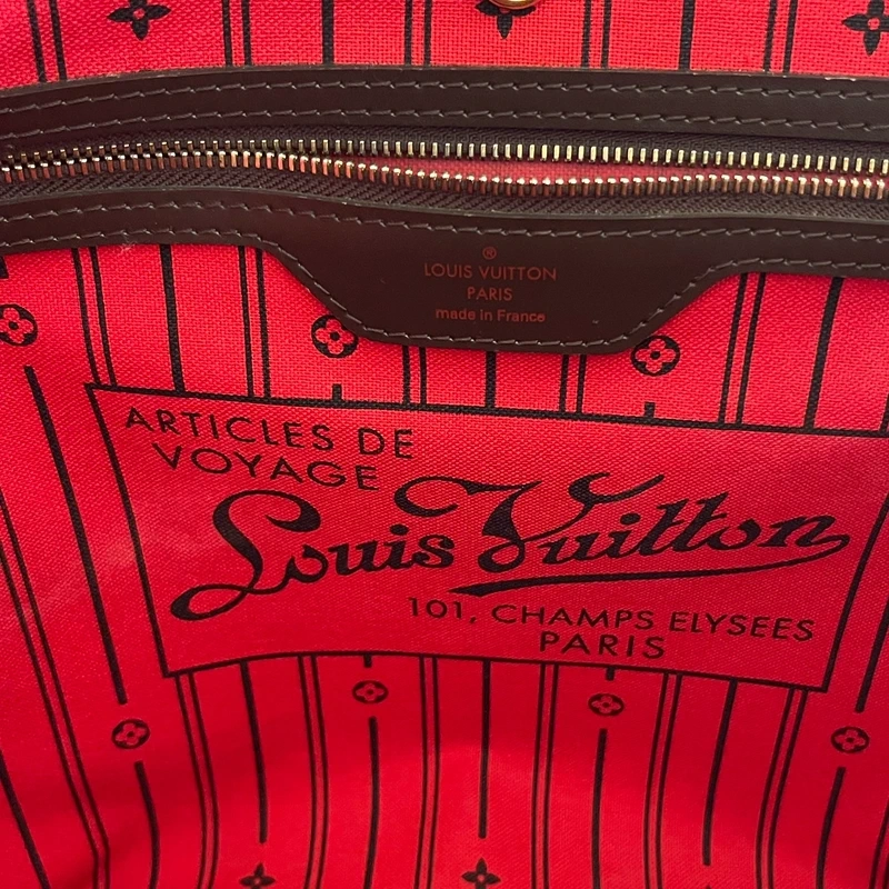 LOUIS VUITTON neverfull GM damier ébène LUXE DE SECONDE MAIN AUTHENTIQUE CERTIFICAT D'AUTHENTICITE ENTRUPY. SAC DE LUXE D'OCCASION PAS CHER LOUIS VUITTON FULL SET