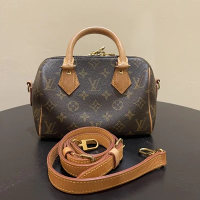Louis Vuitton speedy 20 bandoulière monogram LUXE DE SECONDE MAIN AUTHENTIQUE CERTIFICAT D'AUTHENTICITE ENTRUPY. SAC DE LUXE D'OCCASION PAS CHER LOUIS VUITTON FULL SET
