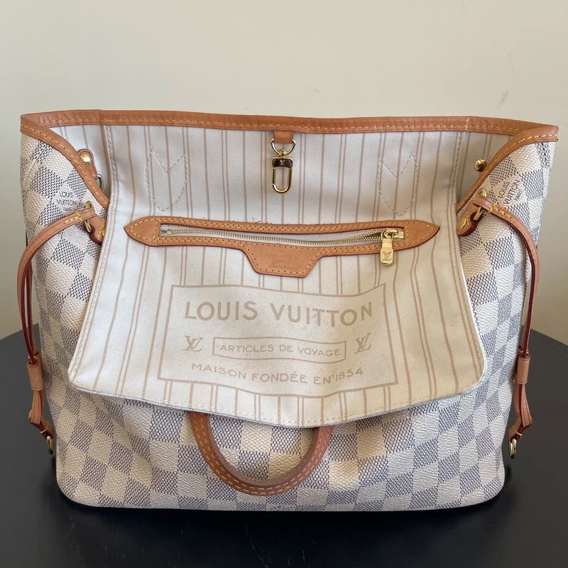 LOUIS VUITTON Neverfull PM Damier Azur LUXE DE SECONDE MAIN AUTHENTIQUE. SAC DE LUXE LV