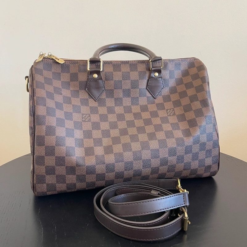 LOUIS VUITTON speedy 35 bandoulière damier ébène LUXE DE SECONDE MAIN AUTHENTIQUE. SAC DE LUXE LV