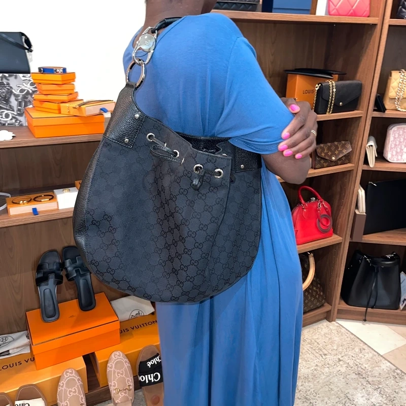 GUCCI sac hobo GG en toile guccissima et cuir noir SAC DE LUXE LV. LUXE DE SECONDE MAIN AUTHENTIQUE. ENTRUPY CERTIFICATE
