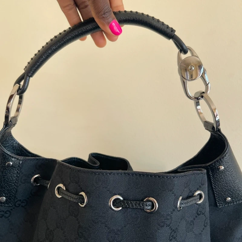 GUCCI sac hobo GG en toile guccissima et cuir noir SAC DE LUXE LV. LUXE DE SECONDE MAIN AUTHENTIQUE. ENTRUPY CERTIFICATE
