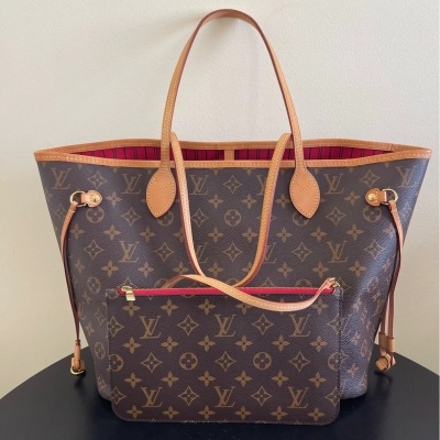 Louis Vuitton neverfull MM monogram cerise SAC DE LUXE DE SECONDE MAIN AUTHENTIQUE. PETITE MAROQUINERIE DE LUXE. ENTRUPY CERTIFICATE