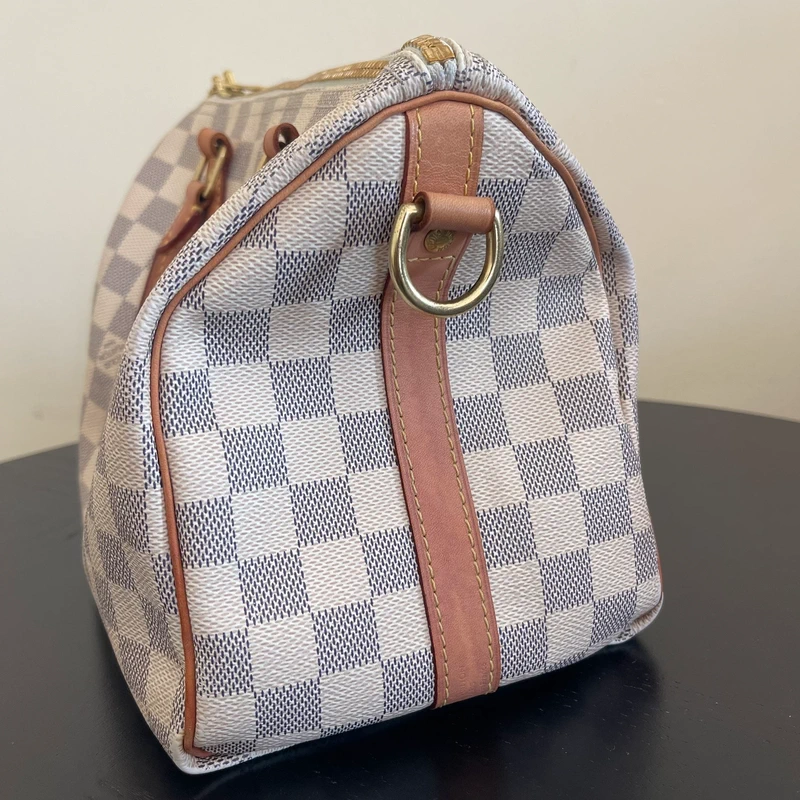 Louis Vuitton speedy 25 bandoulière damier azur SAC DE LUXE DE SECONDE MAIN AUTHENTIQUE. PETITE MAROQUINERIE DE LUXE. ENTRUPY CERTIFICATE