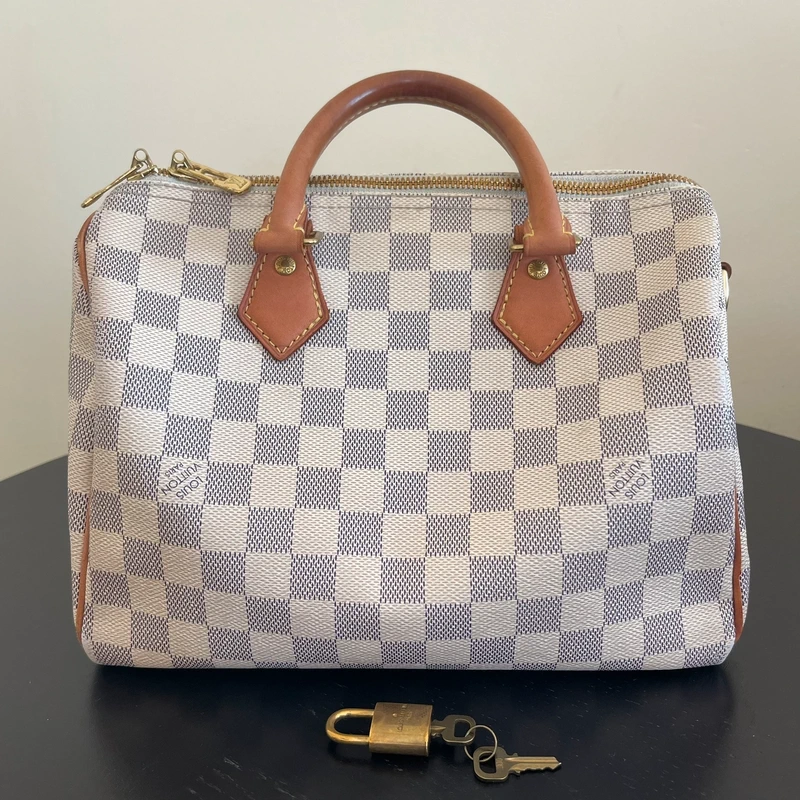 Louis Vuitton speedy 25 bandoulière damier azur SAC DE LUXE DE SECONDE MAIN AUTHENTIQUE. PETITE MAROQUINERIE DE LUXE. ENTRUPY CERTIFICATE