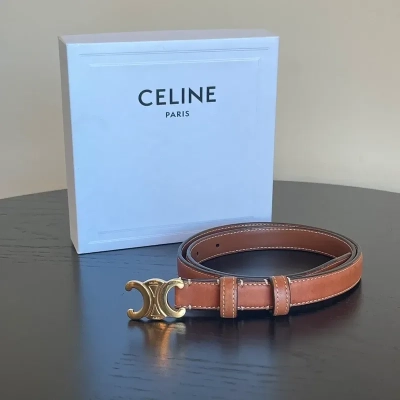 CELINE ceinture Triomphe en cuir de veau naturel & dorée 75 cm - vue principale