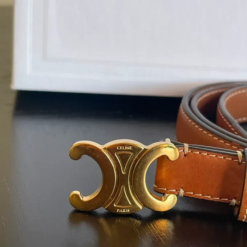 CELINE ceinture Triomphe en cuir de veau naturel & dorée 75 cm - vue complémentaire