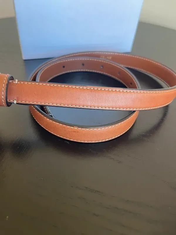 CELINE ceinture Triomphe en cuir de veau naturel & dorée 75 cm - détail du produit 8