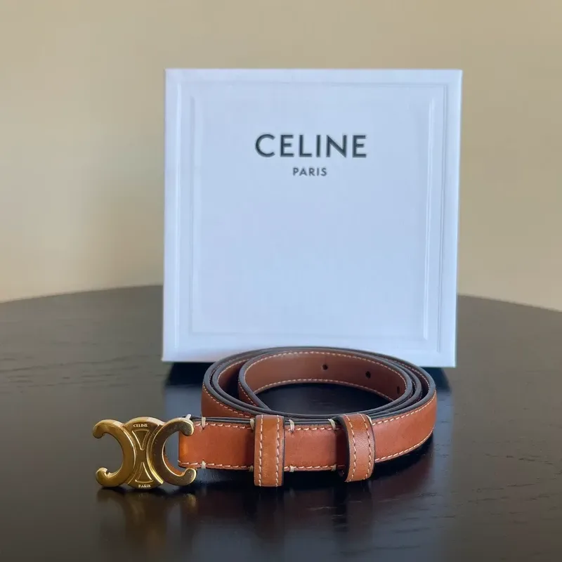 CELINE ceinture Triomphe en cuir de veau naturel & dorée 75 cm - détail du produit 9